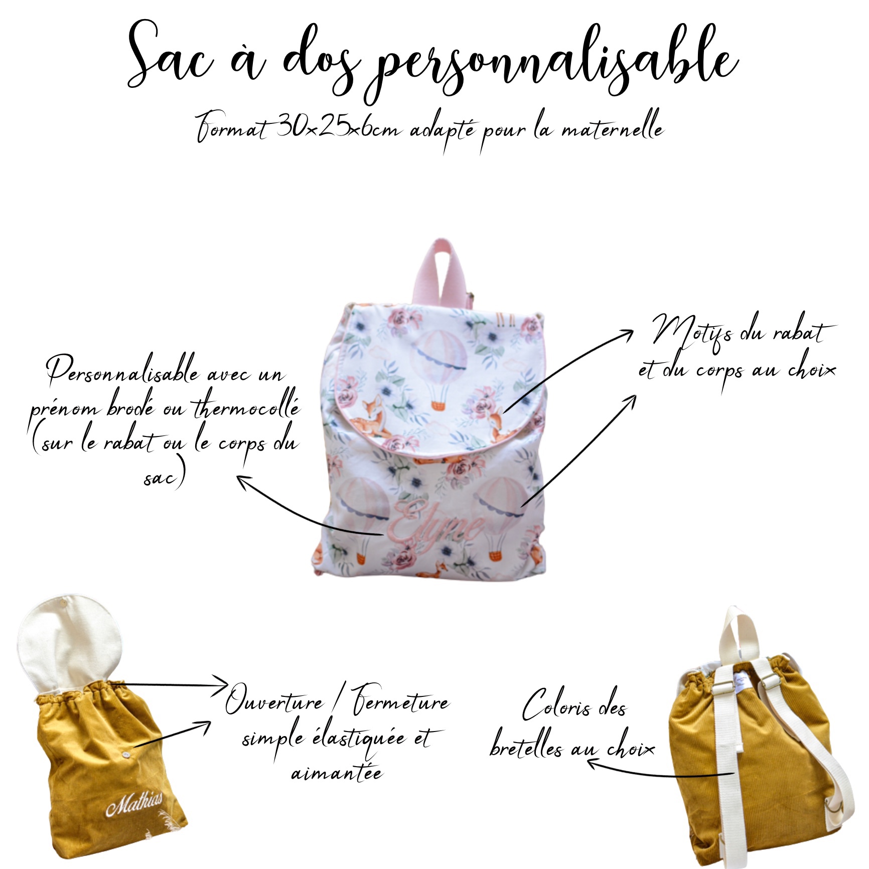 Sac à dos personnalisable molletonné - MOTIFS AU CHOIX – Image 2