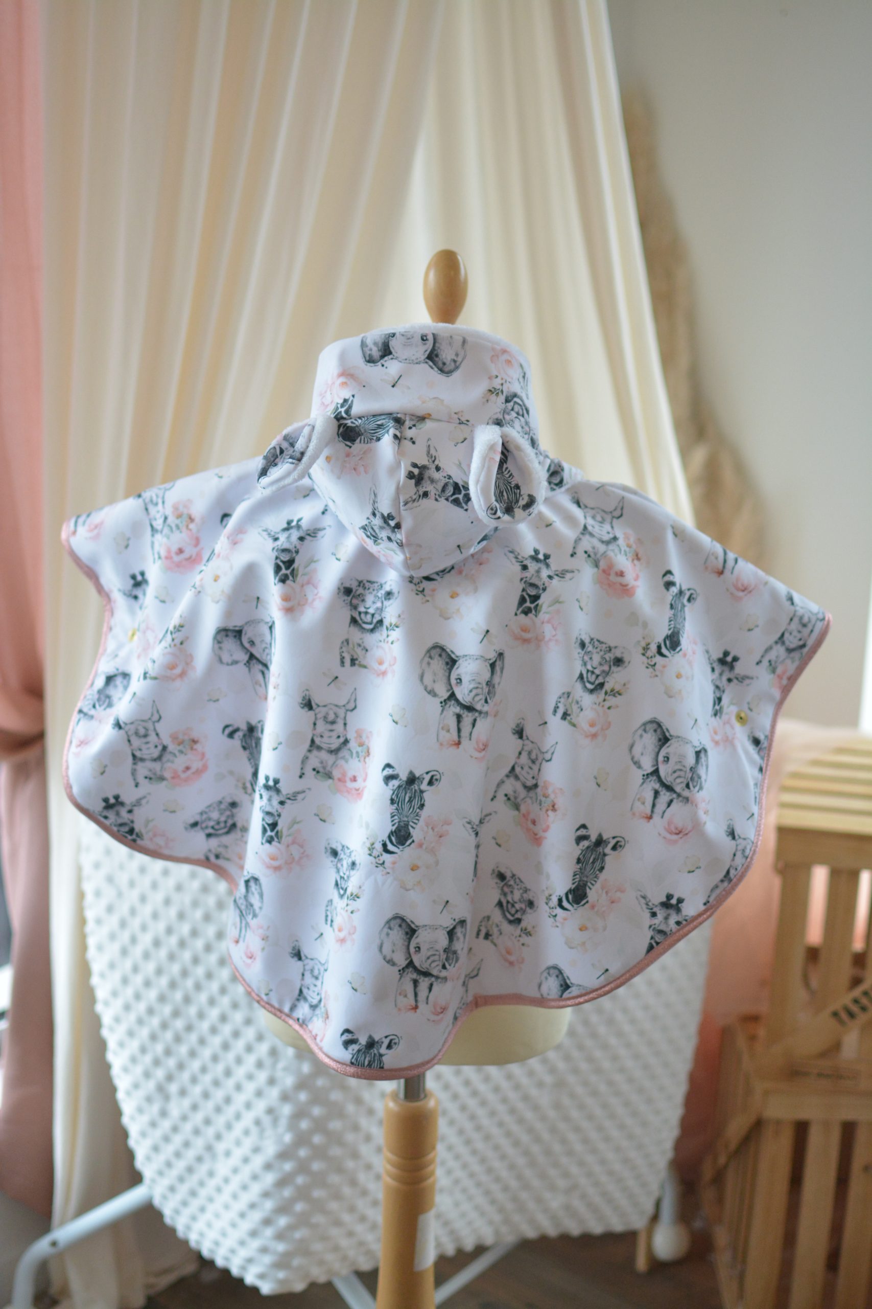 Poncho imperméable évolutif 12-36 mois Safari rose doudou
