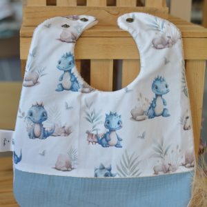 Bavoir personnalisable Dino et gaze bleue