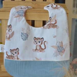 Bavoir personnalisable Léopard et gaze bleue