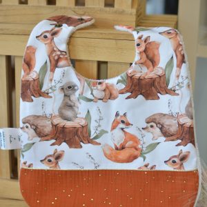 Bavoir personnalisable Little forest et gaze rouille pois or