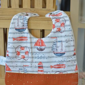Bavoir personnalisable Sailor et gaze rouille pois or