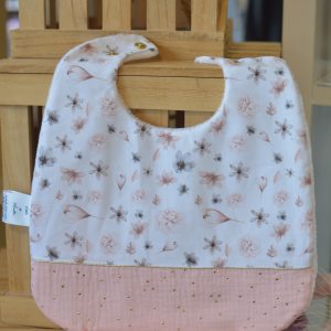 Bavoir personnalisable Princess flowers et gaze rose pois or