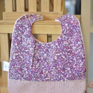 Bavoir personnalisable Violette et gaze rose pâle pois or