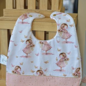 Bavoir personnalisable Petites fées et gaze rose pois or