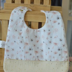 Bavoir personnalisable Princess flowers et gaze écru pois or