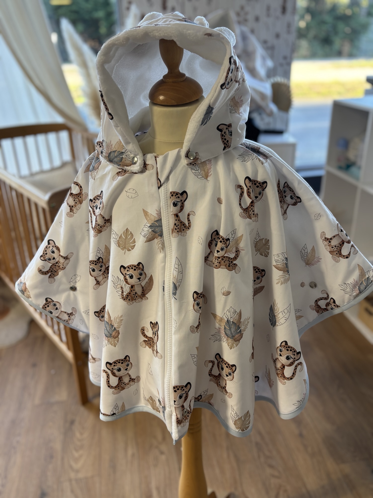 Poncho coton Ultra évolutif 0-8 ans 4-en-1 Léopard doudou oreilles renard – Image 2