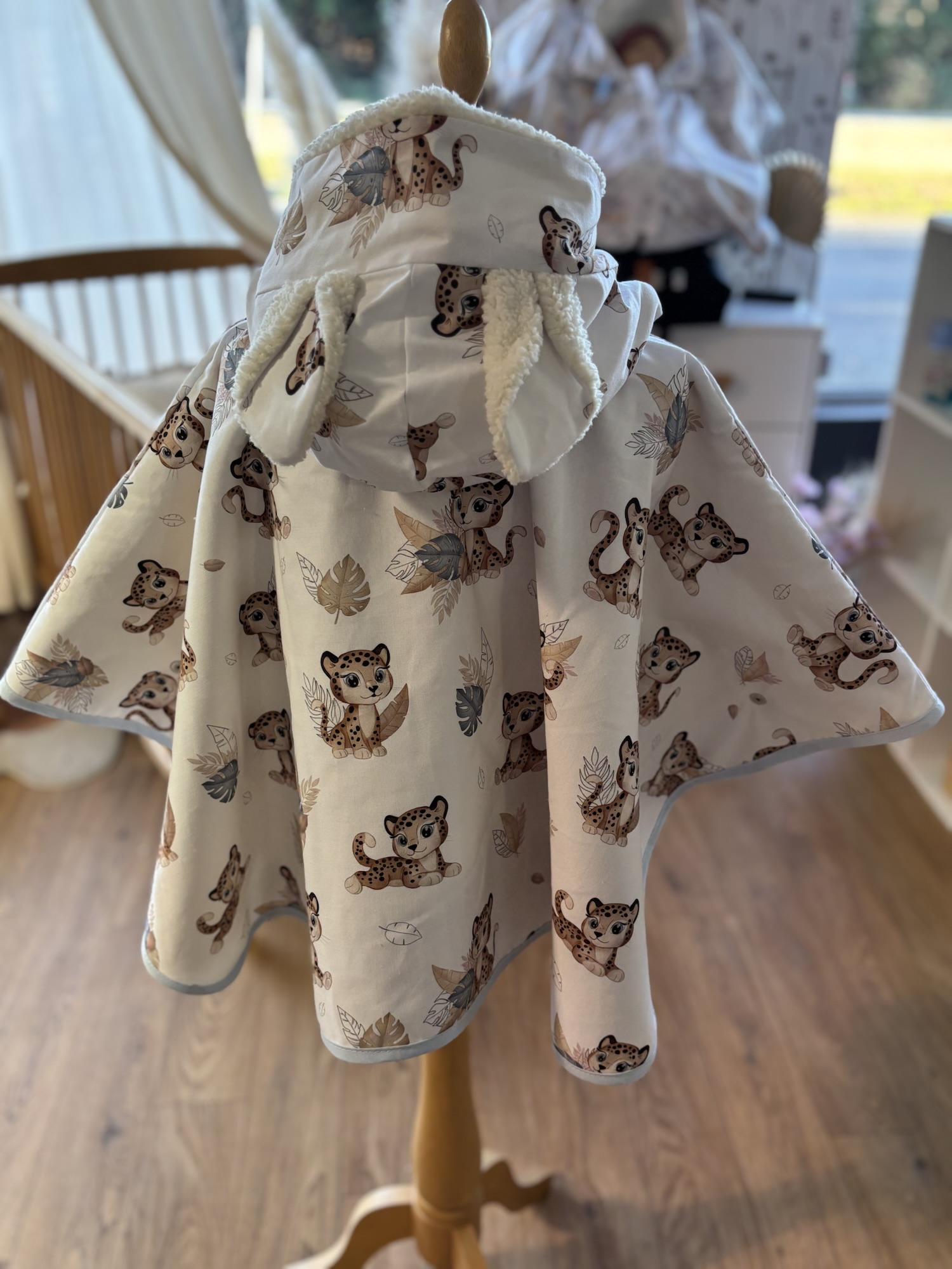 Poncho coton Ultra évolutif 0-8 ans 4-en-1 Léopard sherpa oreilles renard