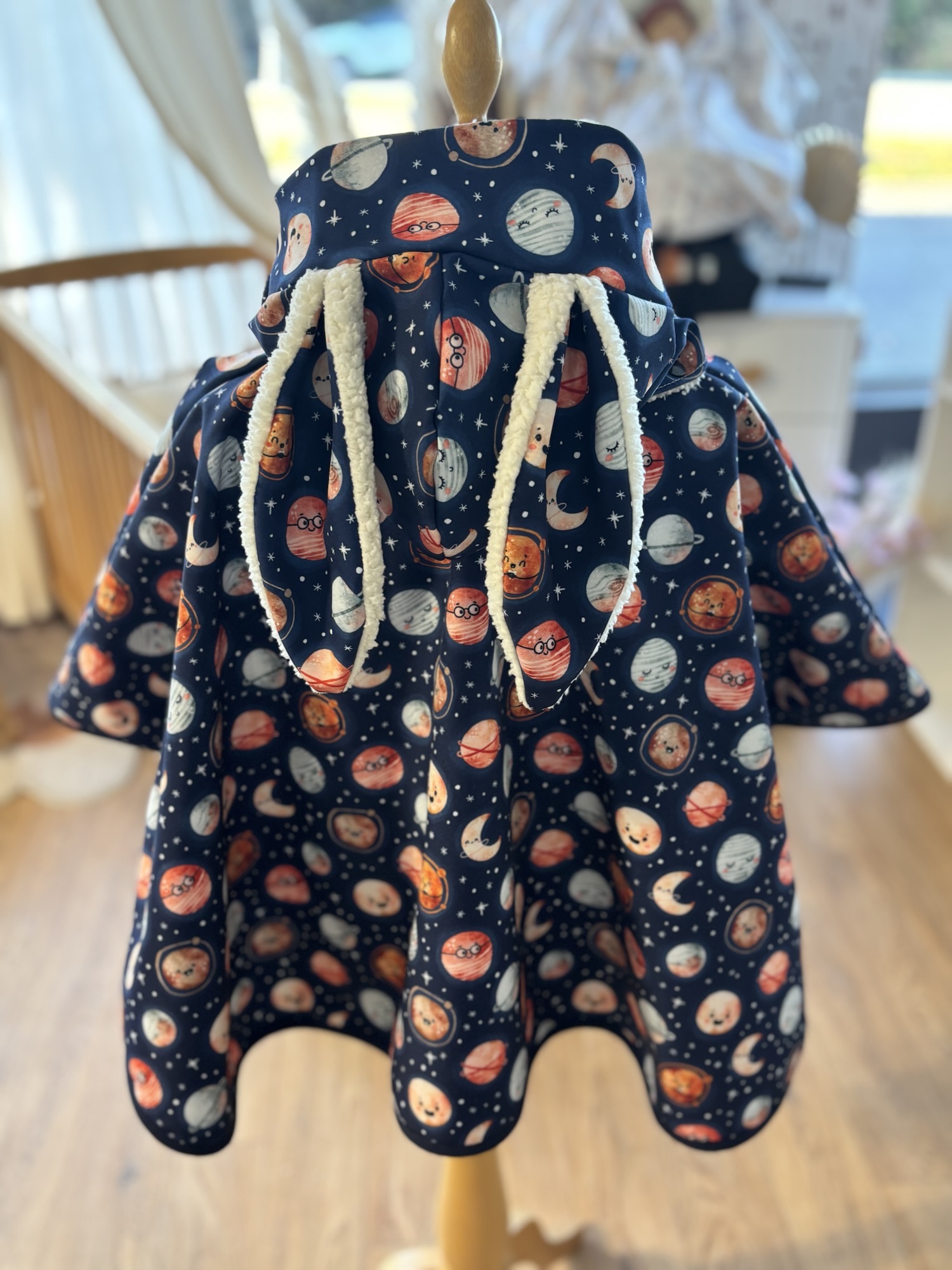 Poncho IMPERMEABLE Ultra évolutif 0-8 ans 4-en-1 Céleste sherpa oreilles lapin